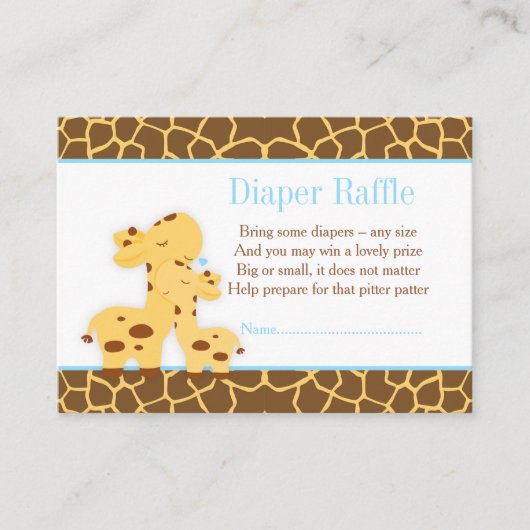 Giraffe Blue Boy Diaper Raffle Informatiekaartje (Voorkant)