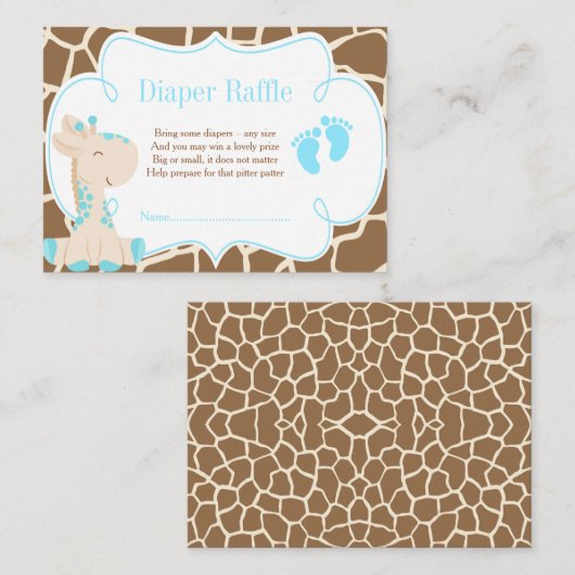 Giraffe Blue Boy Diaper Raffle Informatiekaartje (Voorkant / Achterkant)