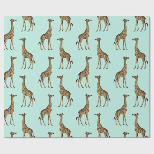 Giraffe Blue en Golden Cadeaupapier (Vlak)