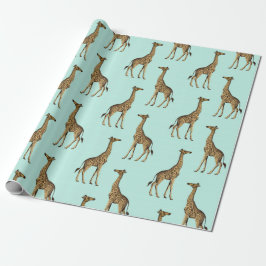 Giraffe Blue en Golden Cadeaupapier