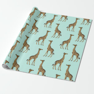 Giraffe Blue en Golden Cadeaupapier