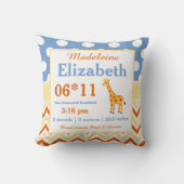 Giraffe Blue Yellow Baby Announcement Pillow Kussen (Voorkant)