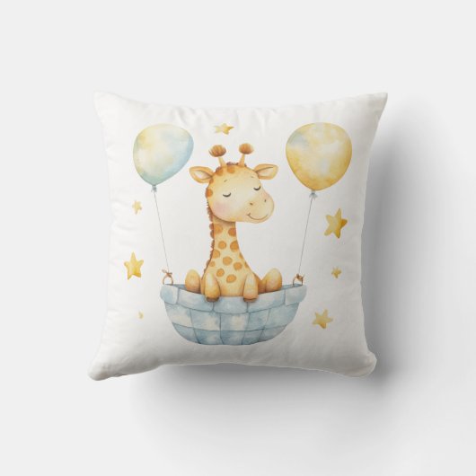 Giraffe Blue Yellow Basket Balloons Boys Nursery Kussen (Achterkant)
