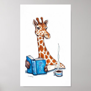 Giraffe boek en drank poster