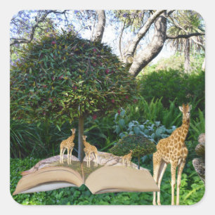 Giraffe boektijd; vierkante sticker