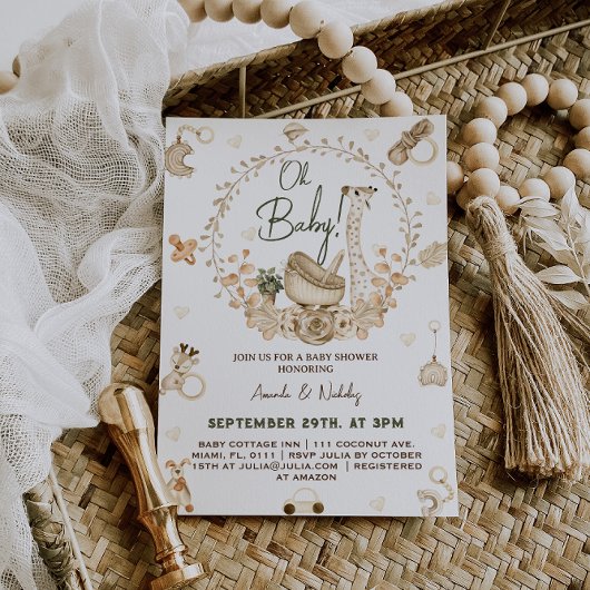 Giraffe Boho-Baby shower Kaart