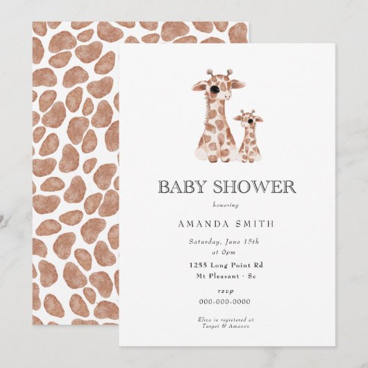 Giraffe Boho Mam en Baby Safari Baby shower Kaart (Voorkant / Achterkant)