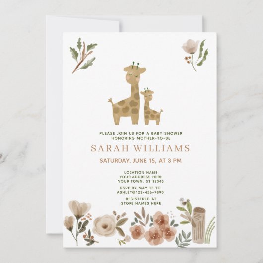 Giraffe Boho Safari Dieren Baby Shower Kaart (Voorkant)