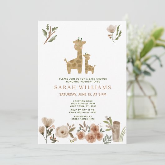 Giraffe Boho Safari Dieren Baby Shower Kaart (Staand voorkant)