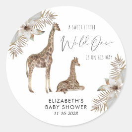 Giraffe Boho Waterverf Baby shower Ronde Sticker