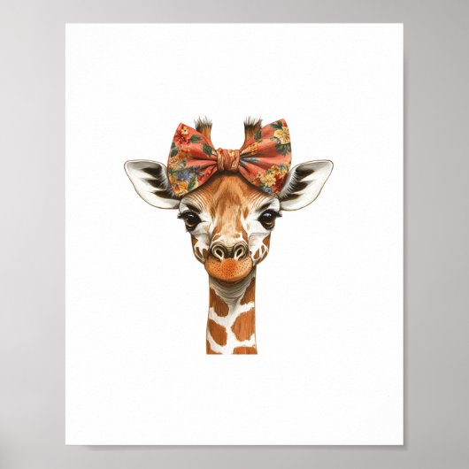 Giraffe Boho Wilde Bloem Coquette Strik Moeder Moe Poster (Voorkant)