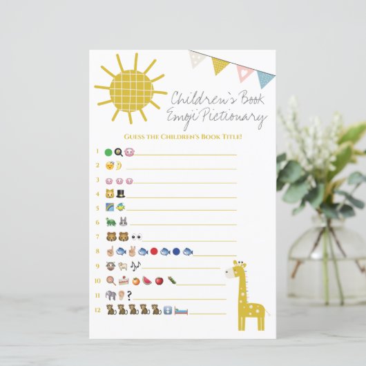 Giraffe Book Emoji Pictionary Baby shower Game (Staand voorkant)