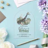 Giraffe Botanisch Groen Dierenverjaardagsfeest Acryl Uitnodigingen (Insitu (Huwelijk))
