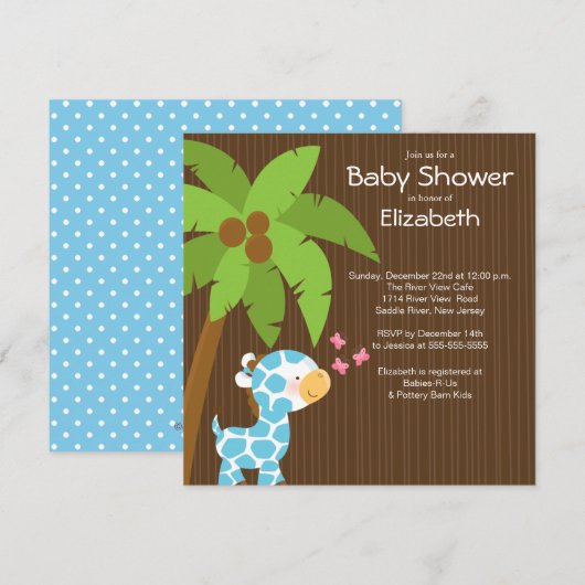Giraffe Boy Baby Shower-uitnodigingen van de moder Kaart (Voorkant / Achterkant)