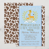 Giraffe Boy Blue Baby shower Uitnodiging (Voorkant / Achterkant)