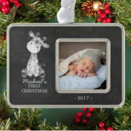 Giraffe Boys Baby's Eerste Kerstmis Foto Ornament