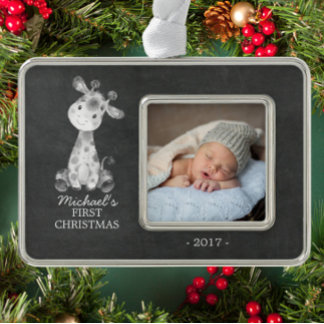 Giraffe Boys Baby's Eerste Kerstmis Foto Ornament