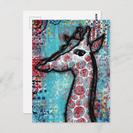 Giraffe Briefkaart - Turquoise Red (Voorkant / Achterkant)