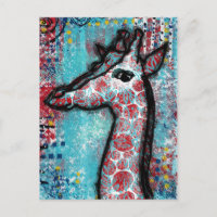 Giraffe Briefkaart - Turquoise Red