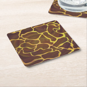 Giraffe Brown and Yellow Print Kartonnen Onderzetters