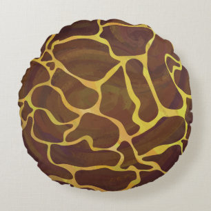 Giraffe Brown and Yellow Print Rond Kussen
