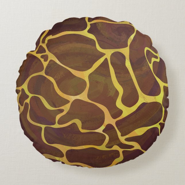 Giraffe Brown and Yellow Print Rond Kussen (Voorkant)