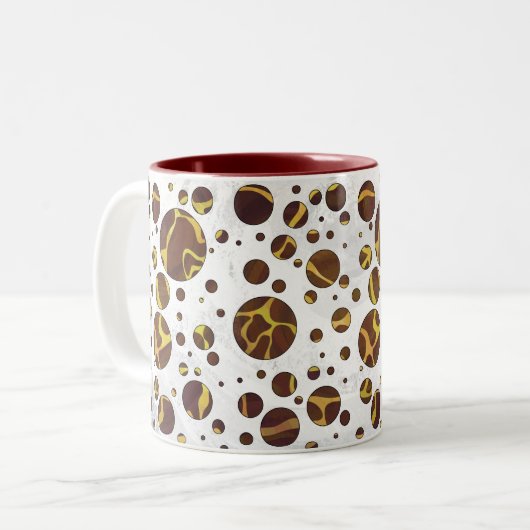 Giraffe Brown and Yellow Print Tweekleurige Koffiemok (Voorkant links)