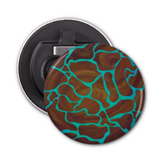 Giraffe Brown en Blauwgroen print Button Flesopener (Voorkant)