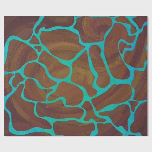 Giraffe Brown en Blauwgroen print Cadeaupapier (Vlak)