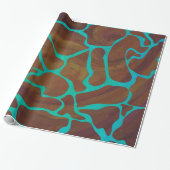 Giraffe Brown en Blauwgroen print Cadeaupapier (Uitgerold)