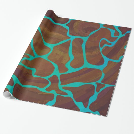 Giraffe Brown en Blauwgroen print Cadeaupapier (Uitgerold)