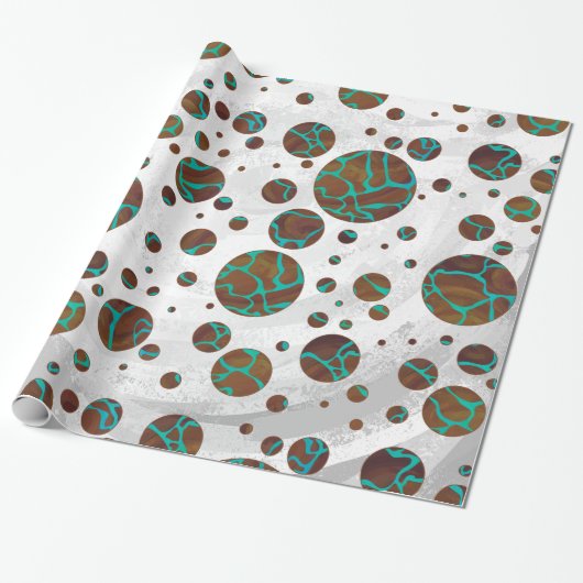 Giraffe Brown en Blauwgroen print Cadeaupapier (Uitgerold)