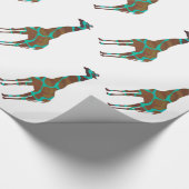 Giraffe Brown en Blauwgroen print Cadeaupapier (Hoek)