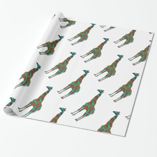 Giraffe Brown en Blauwgroen print Cadeaupapier