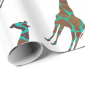 Giraffe Brown en Blauwgroen print Cadeaupapier (Rol Hoek)