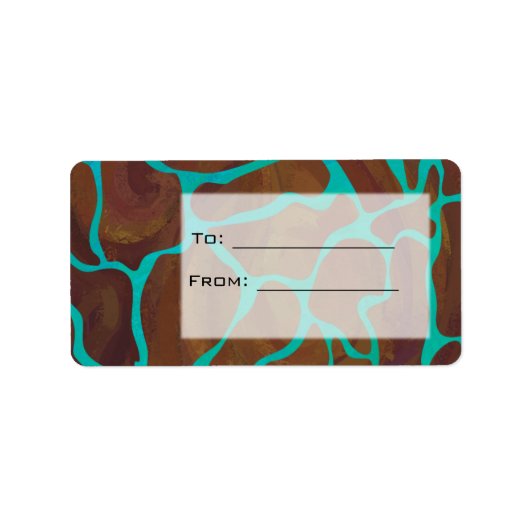 Giraffe Brown en Blauwgroen print Etiket (Voorkant)
