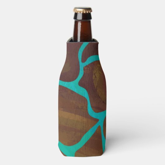 Giraffe Brown en Blauwgroen print Flesjeskoeler (Fles Voorkant)
