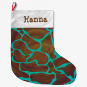 Giraffe Brown en Blauwgroen print Grote Kerstsok (Voorkant)