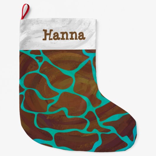 Giraffe Brown en Blauwgroen print Grote Kerstsok (Voorkant)