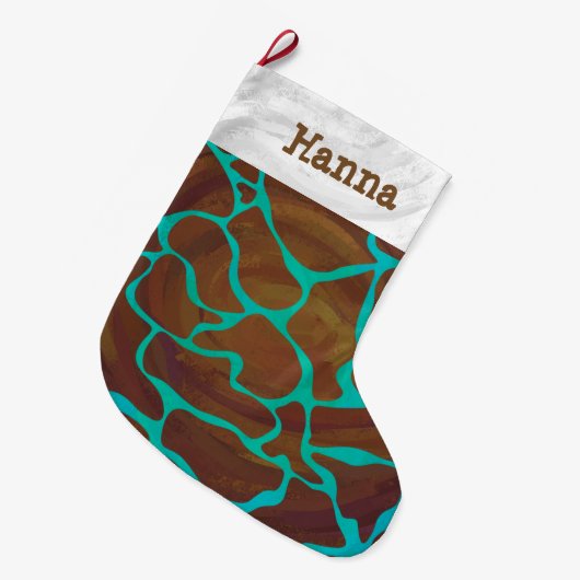 Giraffe Brown en Blauwgroen print Grote Kerstsok (Voorkant (Hangend))