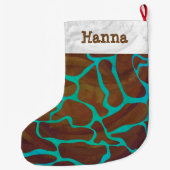 Giraffe Brown en Blauwgroen print Grote Kerstsok (Achterkant)