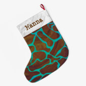 Giraffe Brown en Blauwgroen print Grote Kerstsok (Achterkant (Hangend))