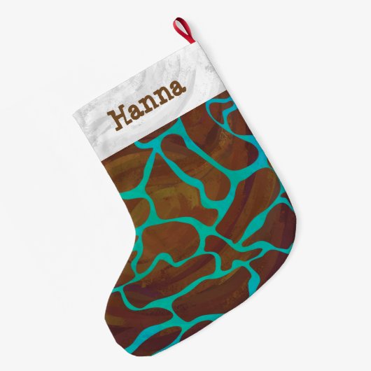 Giraffe Brown en Blauwgroen print Grote Kerstsok (Achterkant (Hangend))