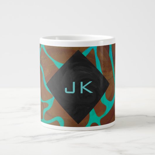 Giraffe Brown en Blauwgroen print Grote Koffiekop (Voorkant)