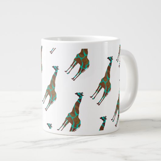 Giraffe Brown en Blauwgroen print Grote Koffiekop (Voorkant rechts)