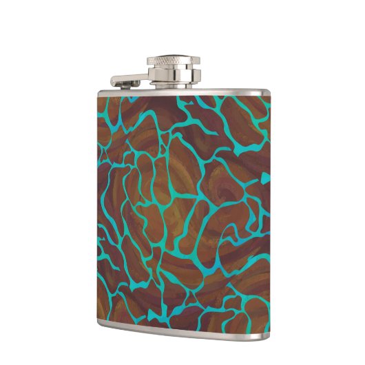 Giraffe Brown en Blauwgroen print Heupfles (Links)