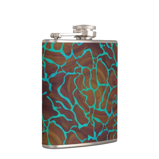 Giraffe Brown en Blauwgroen print Heupfles (Rechts)