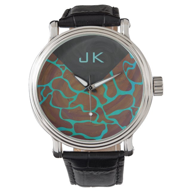 Giraffe Brown en Blauwgroen print Horloge (Voorkant)