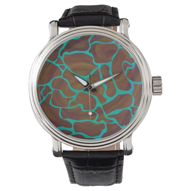 Giraffe Brown en Blauwgroen print Horloge (Voorkant)