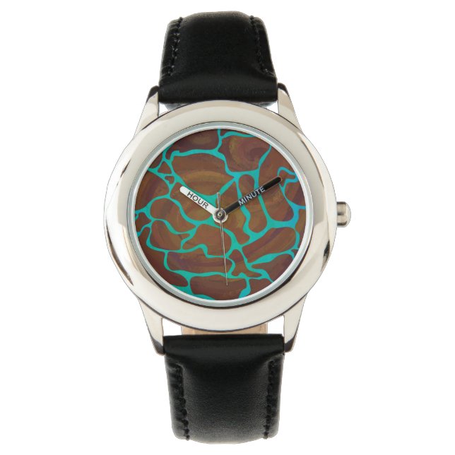 Giraffe Brown en Blauwgroen print Horloge (Voorkant)